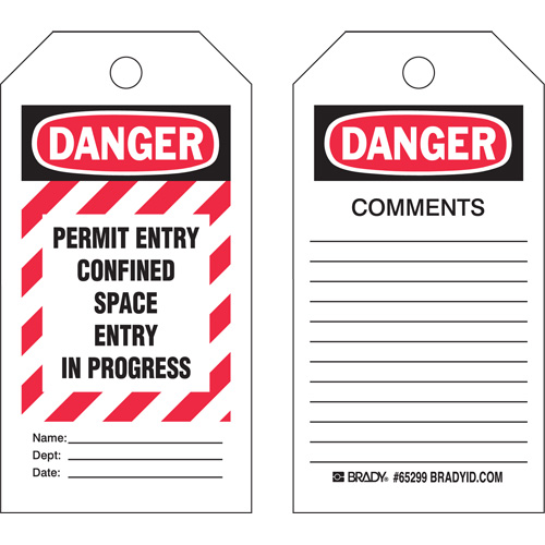 "Confined Space" Tags, Polyester, 3" W x 5-3/4" H, English EastCoast Offshore Supplies