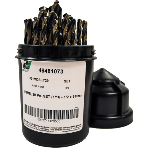 Mechanics Length Jobber Drill 135° - 1/16" to 1/2" by 1/64", 29 Pieces, High Speed Steel EastCoast Offshore Supplies