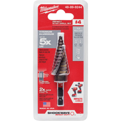 #4 Shockwave Impact Duty Step Drill Bit, 3/16" - 7/8" , 1/16" Increments, Titanium EastCoast Offshore Supplies