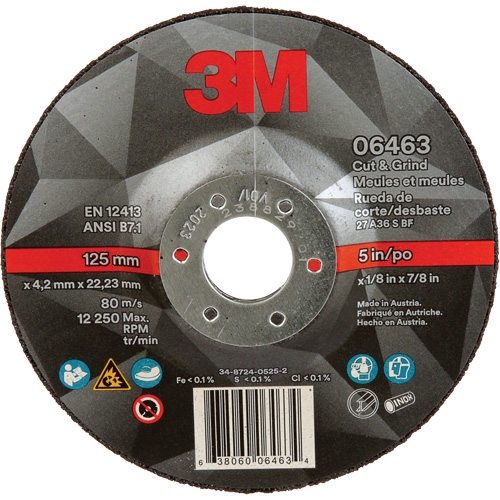 Meule &agrave; tronçonner, 5" x 1/8", Arbre de 7/8", Type 27, C&eacute;ramique EastCoast Offshore Supplies