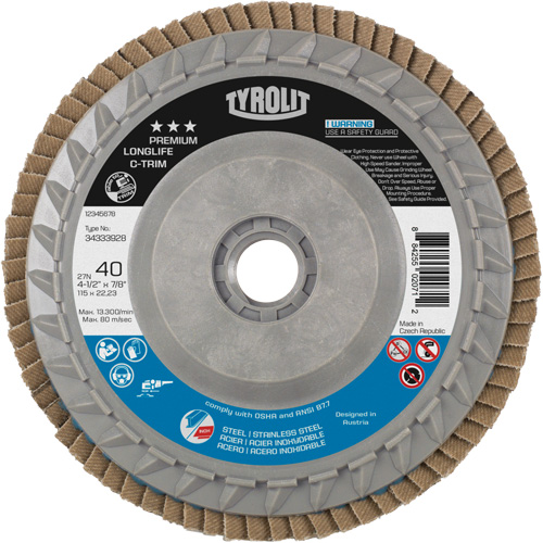 Disque &agrave; lamelles Long Life C-Trim, 4-1/2" x 5/8"-11, Type 27, Grain 40, Alumine de zirconium EastCoast Offshore Supplies