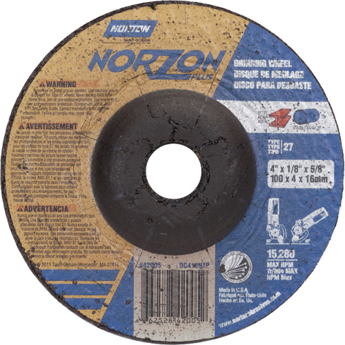 NorZon Plus SGZ Grinding Wheel, 4" x 1/8", 5/8" Arbor, Ceramic Alumina, Type 27 EastCoast Offshore Supplies