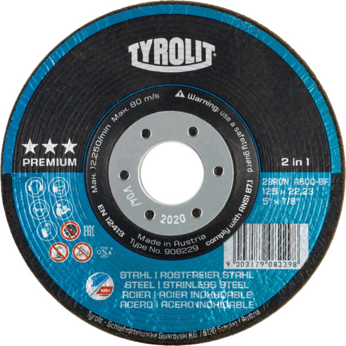 Rondeller Depressed Centre Grinding Wheel, 4-1/2", 36 Grit, 7/8", 13300 RPM, Type 29 EastCoast Offshore Supplies