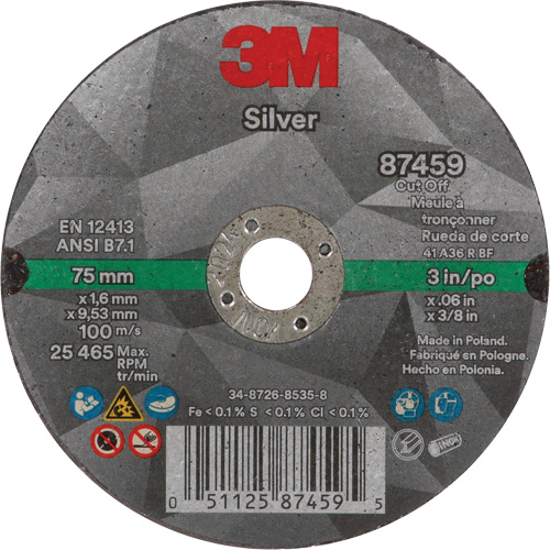 Silver Cut-Off Wheel, 3" x 0.06", 3/8"-24 Arbor, Type 1, Ceramic, 25645 RPM EastCoast Offshore Supplies