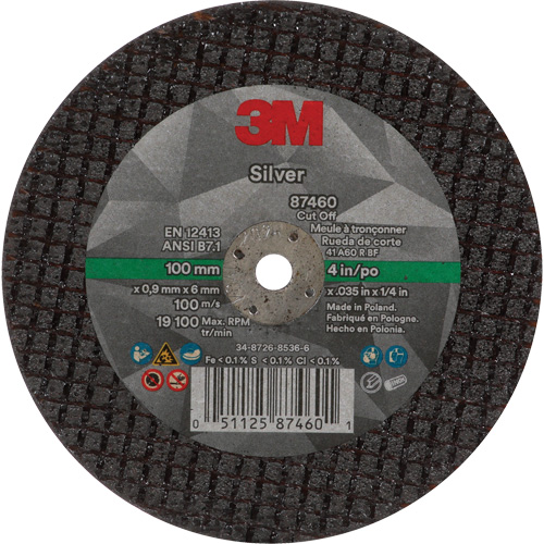 Silver Cut-Off Wheel, 4" x 0.04", 1/4"-28 Arbor, Type 1, Ceramic, 19100 RPM EastCoast Offshore Supplies