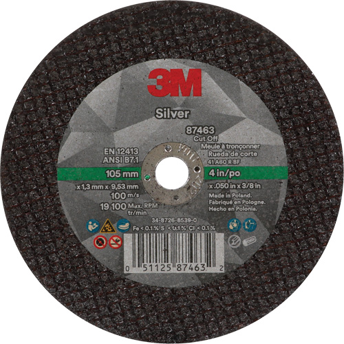 Silver Cut-Off Wheel, 4" x 0.05", 3/8"-24 Arbor, Type 1, Ceramic, 19100 RPM EastCoast Offshore Supplies