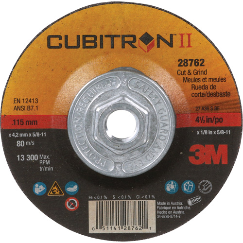 Cubitron II Quick Change Cut & Grind Wheel, 4-1/2" x 1/8", 5/8"-11 Arbor, Type 27, Ceramic EastCoast Offshore Supplies