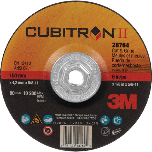 Cubitron II Quick Change Cut & Grind Wheel, 6" x 1/8", 5/8"-11 Arbor, Type 27, Ceramic EastCoast Offshore Supplies