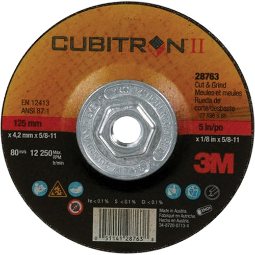Cubitron II Quick Change Cut & Grind Wheel, 5" x 1/8", 5/8"-11 Arbor, Type 27, Ceramic EastCoast Offshore Supplies