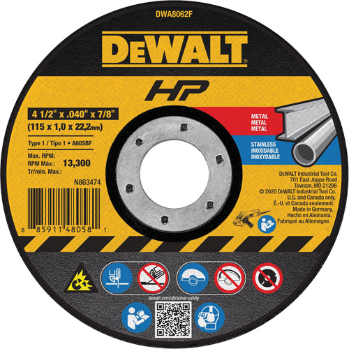 HP Metal Cut-Off Wheel, 4-1/2" x 0.04", 7/8" Arbor, Type 1, Aluminum Oxide, 13300 RPM EastCoast Offshore Supplies