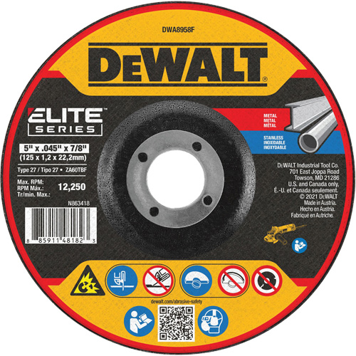 Elite Series Metal Cut-Off Wheel, 5" x 0.045", 7/8" Arbor, Zirconia Alumina, Type 27 EastCoast Offshore Supplies