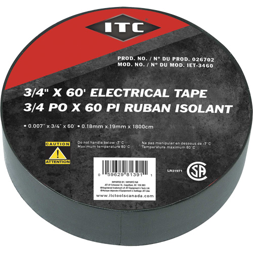 IET-3460 Ruban isolant, Ruban &eacute;lectrique, Rubans isolant, 19 mm (3/4") x 18,28 m (60'), Noir EastCoast Offshore Supplies