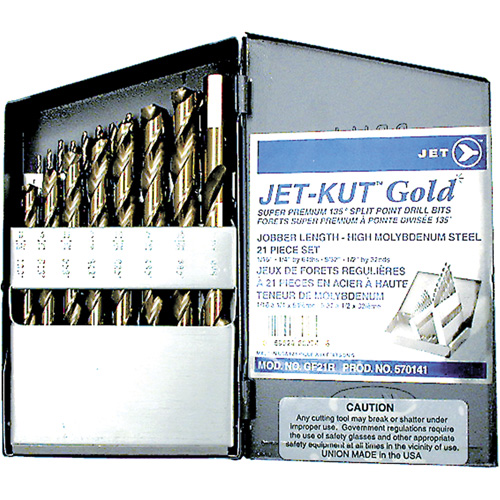 Jeu de forets de premi&egrave;re qualit&eacute; GF21R Jet-Kut GOLD, 21 morceaux, Acier EastCoast Offshore Supplies