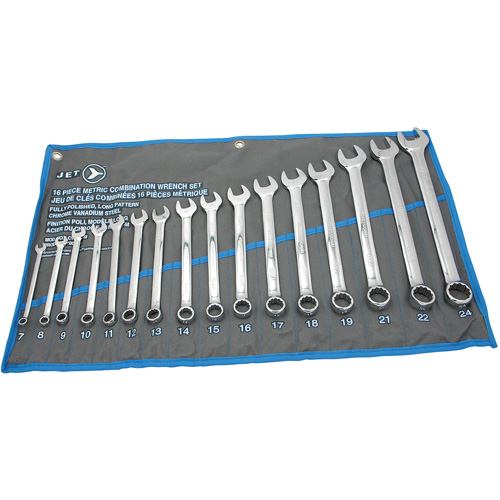 Jeux de cl&eacute;s mixtes combin&eacute;es longues enti&egrave;rement polies, Combinaison, 16 morceaux, M&eacute;trique EastCoast Offshore Supplies