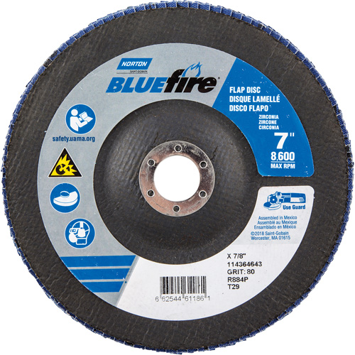BlueFire R884P Coarse Grit Flap Disc, 7" x 7/8", Type 27, 80 Grit, Zirconia Alumina EastCoast Offshore Supplies