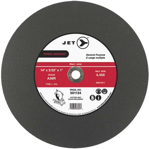 Meule &agrave; tronçonner Power Abrasive A36R, 14" x 3/32", Arbre de 1", Type 1, 4400 Tr/min EastCoast Offshore Supplies