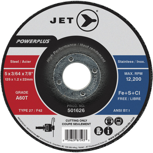 A60T PowerPlus Cut-Off Wheel, 5" x 3/64", 7/8" Arbor, Type 27, 12200 RPM EastCoast Offshore Supplies