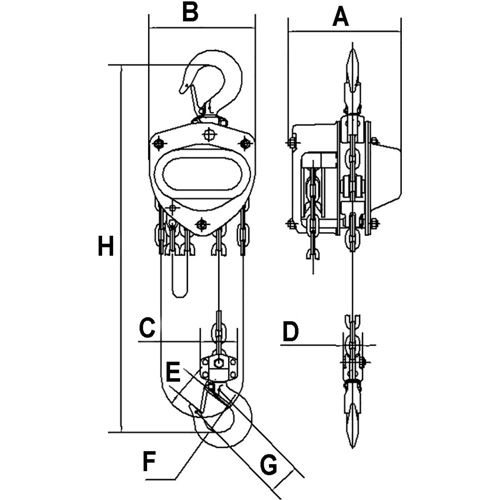 Palans &agrave; chaîne de s&eacute;rie KCH, Lev&eacute;e 20', Cabacit&eacute; 2200 lb (1 tonnes), Chaîne en Acier alli&eacute; EastCoast Offshore Supplies