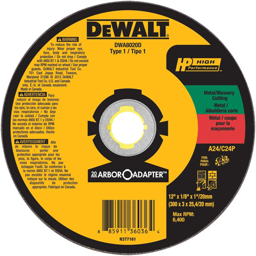 High Performance Cutting Wheel for Circular Saws, 12" x 1/8" Arbor, Aluminum Oxide EastCoast Offshore Supplies