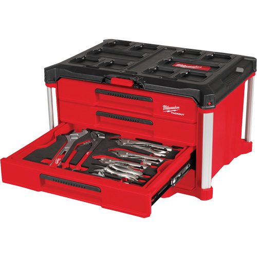 Ensemble de 64 outils &agrave; main avec boîte &agrave; outils PACKOUT &agrave; 4 tiroirs, 16-3/10" x 22-1/5" x 14-3/10", Noir/Rouge EastCoast Offshore Supplies