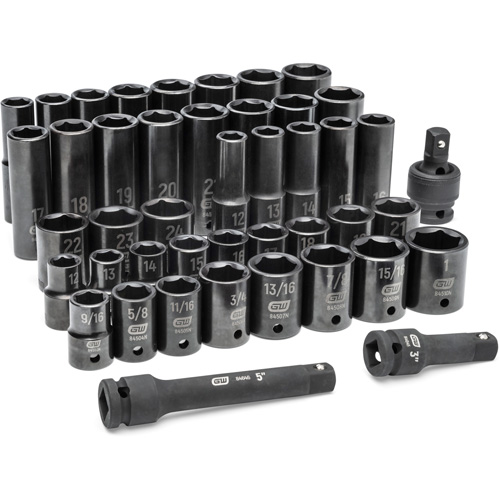 6 Point SAE/Metric Socket Set, 44 Pcs, Impact, 1/2" Drive Size, Deep EastCoast Offshore Supplies