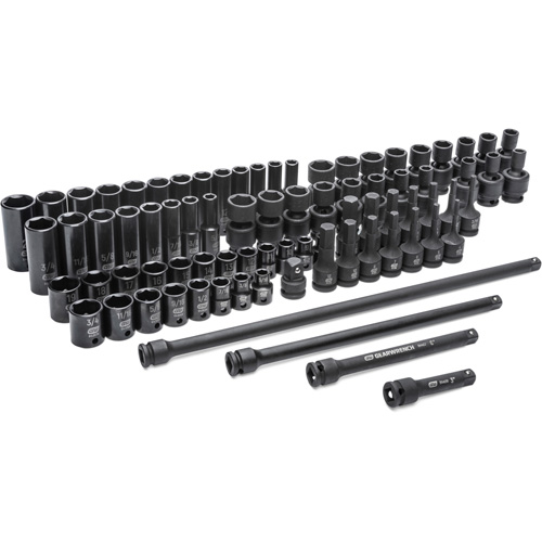 Jeu de douilles maîtresses SAE/m&eacute;triques &agrave; 6 pans, 80 Mcx, Chocs, Prise de 3/8", Profond EastCoast Offshore Supplies