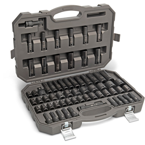 Jeu de douilles maîtresses SAE/m&eacute;triques &agrave; 6 pans, 80 Mcx, Chocs, Prise de 3/8", Profond EastCoast Offshore Supplies