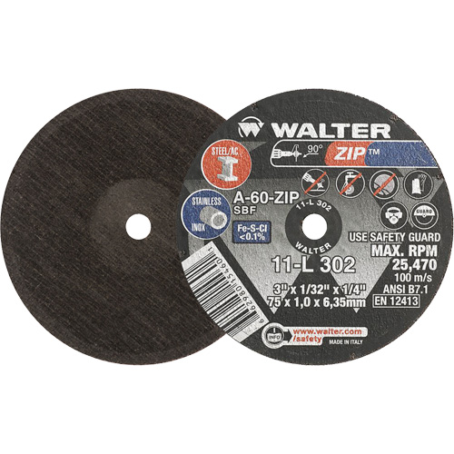 Zip Cut-Off Wheel, 3" x 1/32", 1/4" Arbor, Type 1, Aluminum Oxide, 25470 RPM EastCoast Offshore Supplies