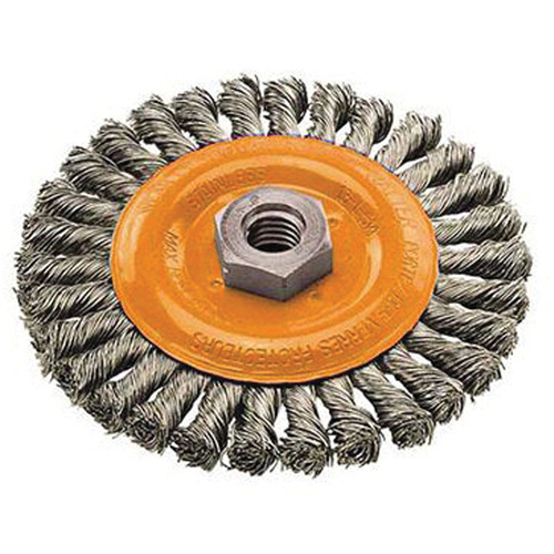 Brosse rotative &agrave; fils nou&eacute;s large, Dia. 4", Fils 0,02", Arbre 5/8"-11, Acier EastCoast Offshore Supplies