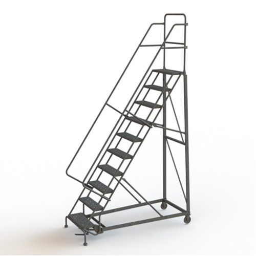 Heavy Duty Rolling Ladder, 10 Steps, 24" Step Width, 100" Platform Height, Steel EastCoast Offshore Supplies
