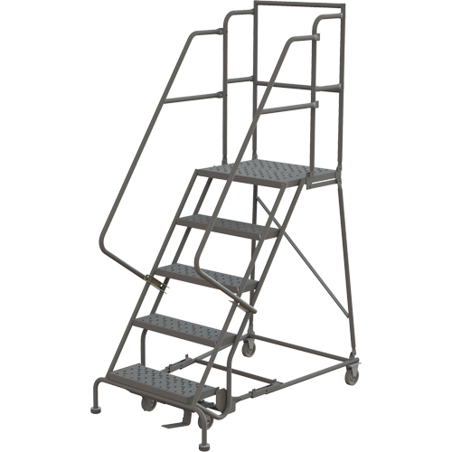 Escabeaux roulants &agrave; dessus profond, 5 marches, Largeur de la marche 16", Hauteur de la plateforme 50", Acier EastCoast Offshore Supplies