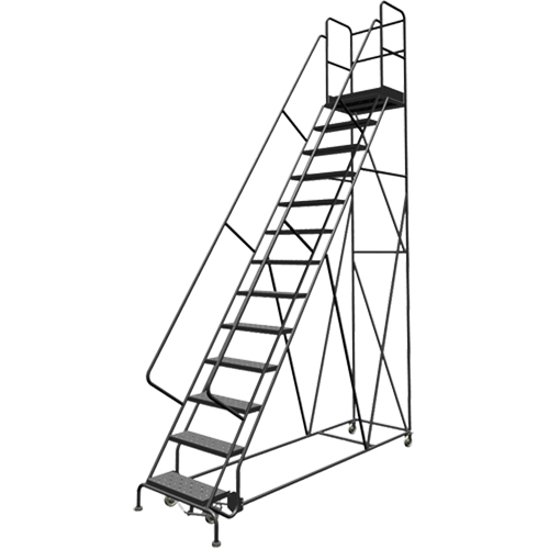 Escabeaux roulants &agrave; dessus profond, 13 marches, Largeur de la marche 24", Hauteur de la plateforme 130", Acier EastCoast Offshore Supplies