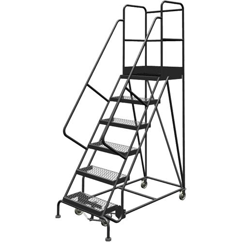 Deep Top Step Rolling Ladder, 6 Steps, 24" Step Width, 60" Platform Height, Steel EastCoast Offshore Supplies