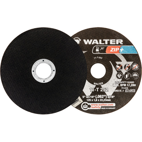 Meules &agrave; tronçonner renforc&eacute;es Zip+ pour meuleuse &agrave; angle droit, 5" x 1/16", Arbre de 7/8", Type 1, Alumine de zirconium, 12 200 Tr/min EastCoast Offshore Supplies