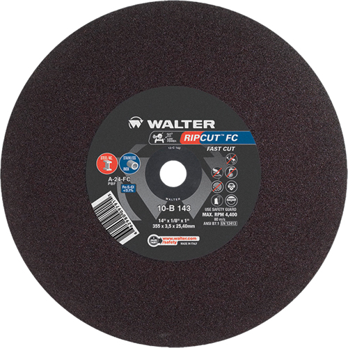 Ripcut Stainless Steel & Steel Cut-Off Wheel for Stationary Saws, 14" x 1/8", 1" Arbor, Type 1, Aluminum Oxide, 4400 RPM EastCoast Offshore Supplies