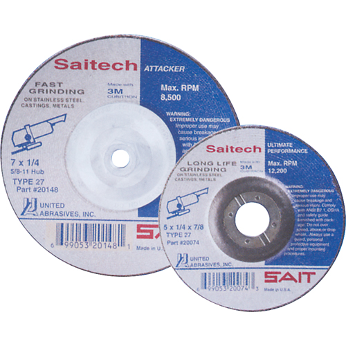 Saitech Ultimate Performance Grinding Wheel, 4" x 1/4", 3/8" Arbor, Aluminum Oxide, Type 27 EastCoast Offshore Supplies
