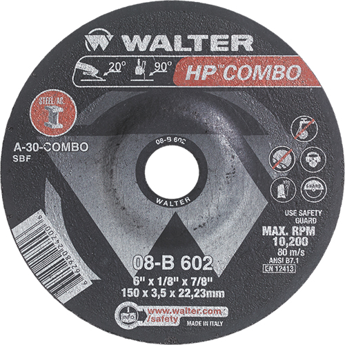 HP Combo Depressed Center Combination Wheel, 6" x 1/8", 7/8" Arbor, Type 27 EastCoast Offshore Supplies