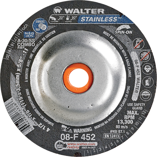 Depressed Centre Grinding Wheels - Stainless Type 27, 4-1/2" x 1/8", 5/8"-11 Arbor, Type 27S EastCoast Offshore Supplies