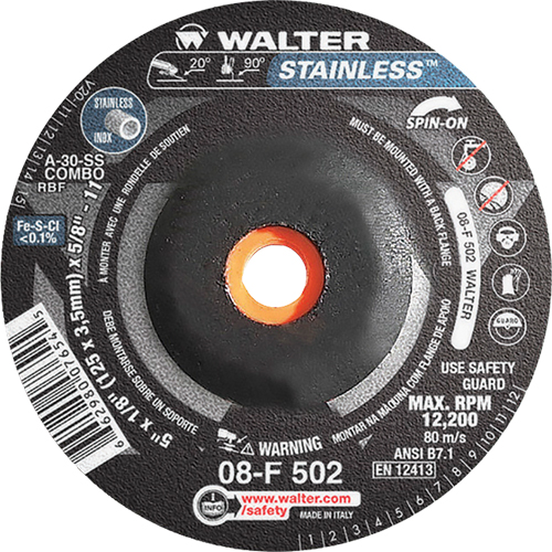 Depressed Centre Grinding Wheels - Stainless Type 27, 5" x 1/8", 5/8"-11 Arbor, Type 27S EastCoast Offshore Supplies