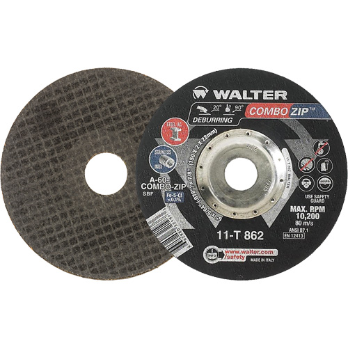 Meules &agrave; tronçonner renforc&eacute;es pour meuleuse &agrave; angle droit - Combo Zip, 6" x 5/64", Arbre de 7/8", Type 27 EastCoast Offshore Supplies