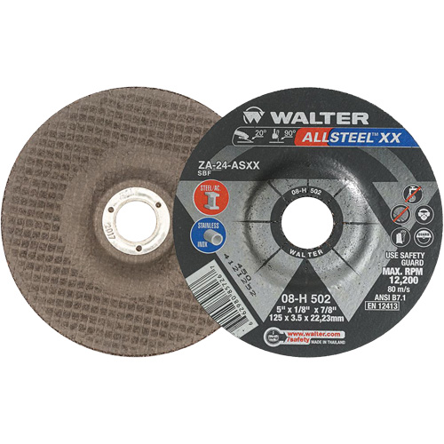 Depressed Centre Grinding Wheels - Allsteel XX, 5" x 1/8", 7/8" Arbor, Type 27, Zirconia Alumina, 12200 RPM EastCoast Offshore Supplies