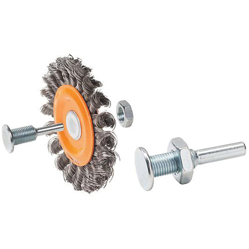 Brosse rotative mont&eacute;e &agrave; fils nou&eacute;s torsad&eacute;s r&eacute;versible, Dia. 3", Fils 0,0118", Arbre 1/2", Acier EastCoast Offshore Supplies