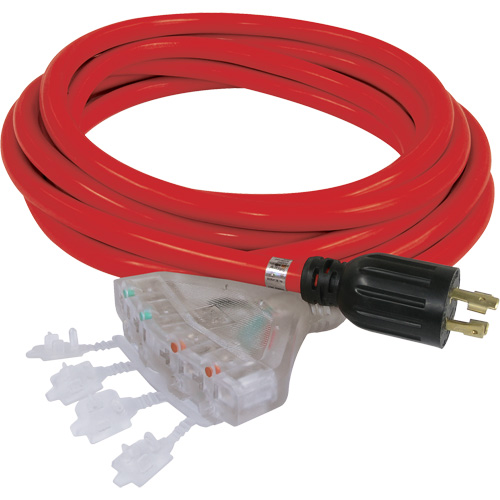 Generator Extension Cord with Quad Tap, STW, 10 AWG, 20 A, 4 Outlet(s), 25' EastCoast Offshore Supplies