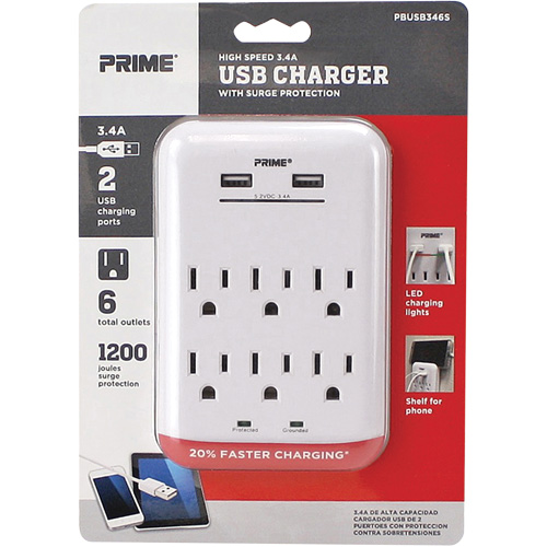 Prime&reg; USB Charger with Surge Protector EastCoast Offshore Supplies