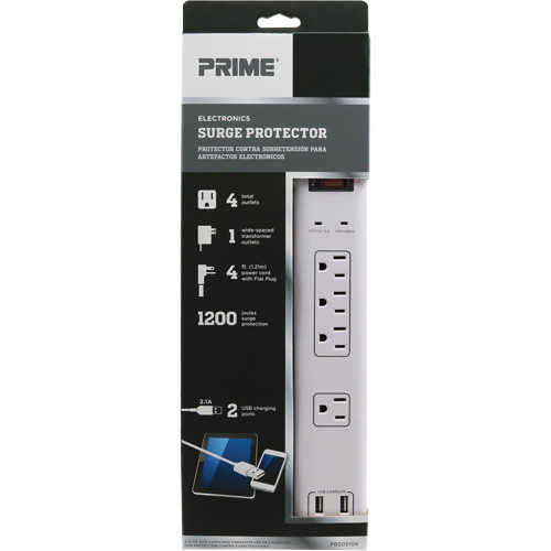 USB Charging Surge Protectors, 4 Outlets, 1200 J, 1875 W, 4' Cord EastCoast Offshore Supplies