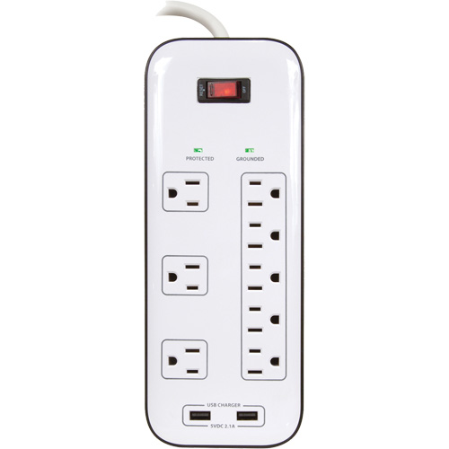 Limiteurs de surtension avec chargeur USB, 8 Prises, 2400 J, 1875 W, Cordon 6' EastCoast Offshore Supplies
