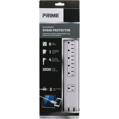 Limiteurs de surtension avec chargeur USB, 6 Prises, 1800 J, 1875 W, Cordon 4' EastCoast Offshore Supplies