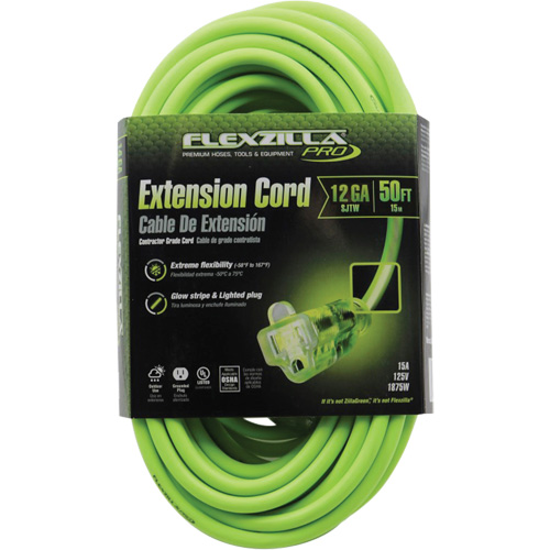 Flexzilla&reg; Pro Industrial Extension Cord, All-Weather, SJTW, 12/3 AWG, 15 A, 50' EastCoast Offshore Supplies