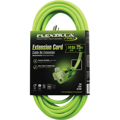 Flexzilla&reg; Pro Industrial Extension Cord, All-Weather, SJTW, 14/3 AWG, 15 A, 25' EastCoast Offshore Supplies