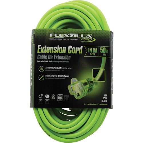 Flexzilla&reg; Pro Industrial Extension Cord, All-Weather, SJTW, 14/3 AWG, 15 A, 50' EastCoast Offshore Supplies